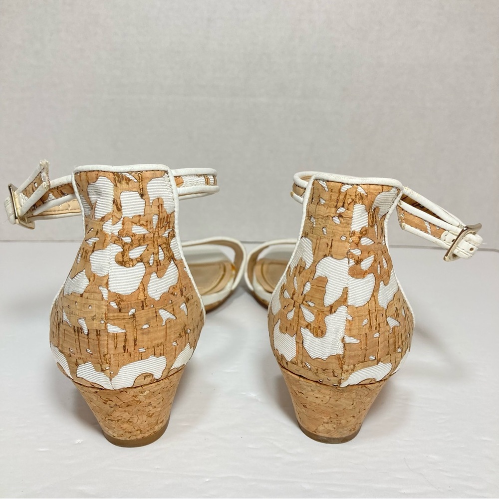 ALEX MARIE Ankle Strap Cork Wedge Sandals Fabric & Cork Floral Cut-outs Size 7.5 - Picture 9 of 14